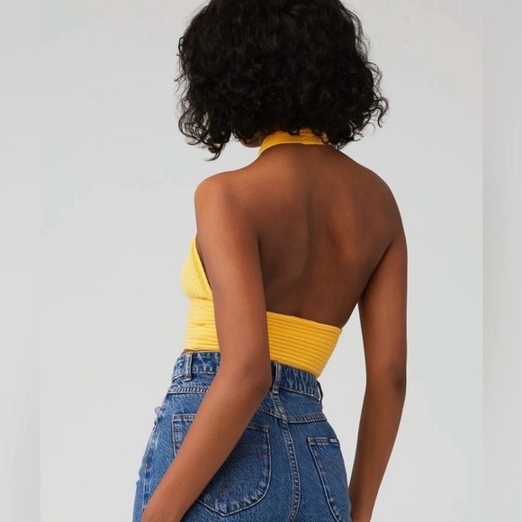 Callahan Knitwear Mimi Halter Crop Top in Yellow Size Small - Picture 3 of 8